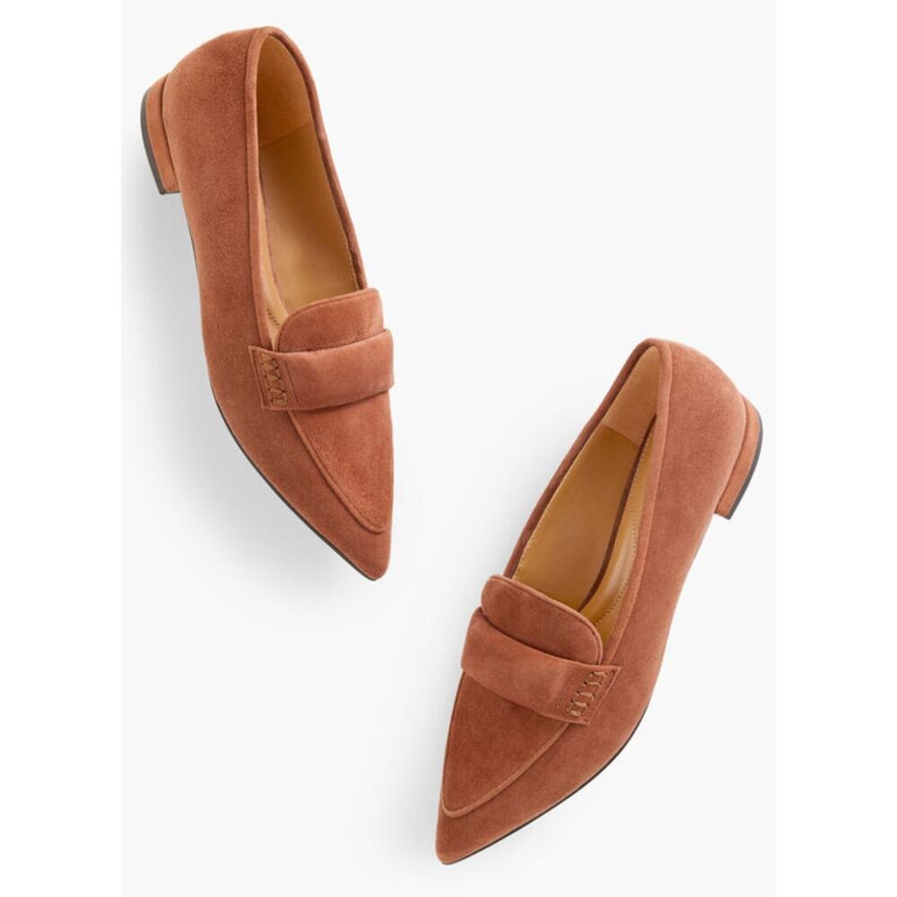 Talbots Scarlet Suede Loafer Clay Red Pointed Toe Penny Flat Women's 9M - Picture 7 of 9